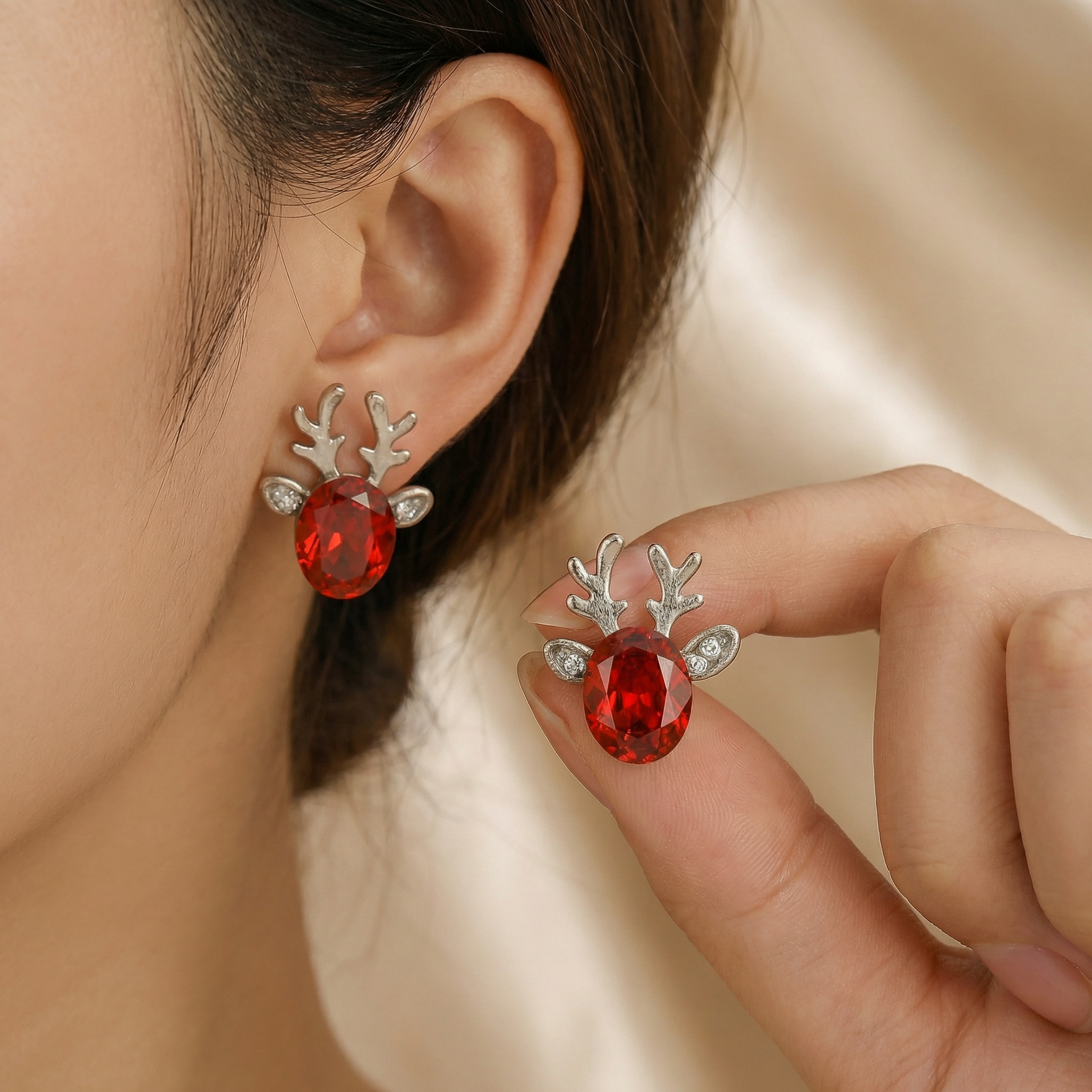Festive Reindeer Crystal Stud Earrings