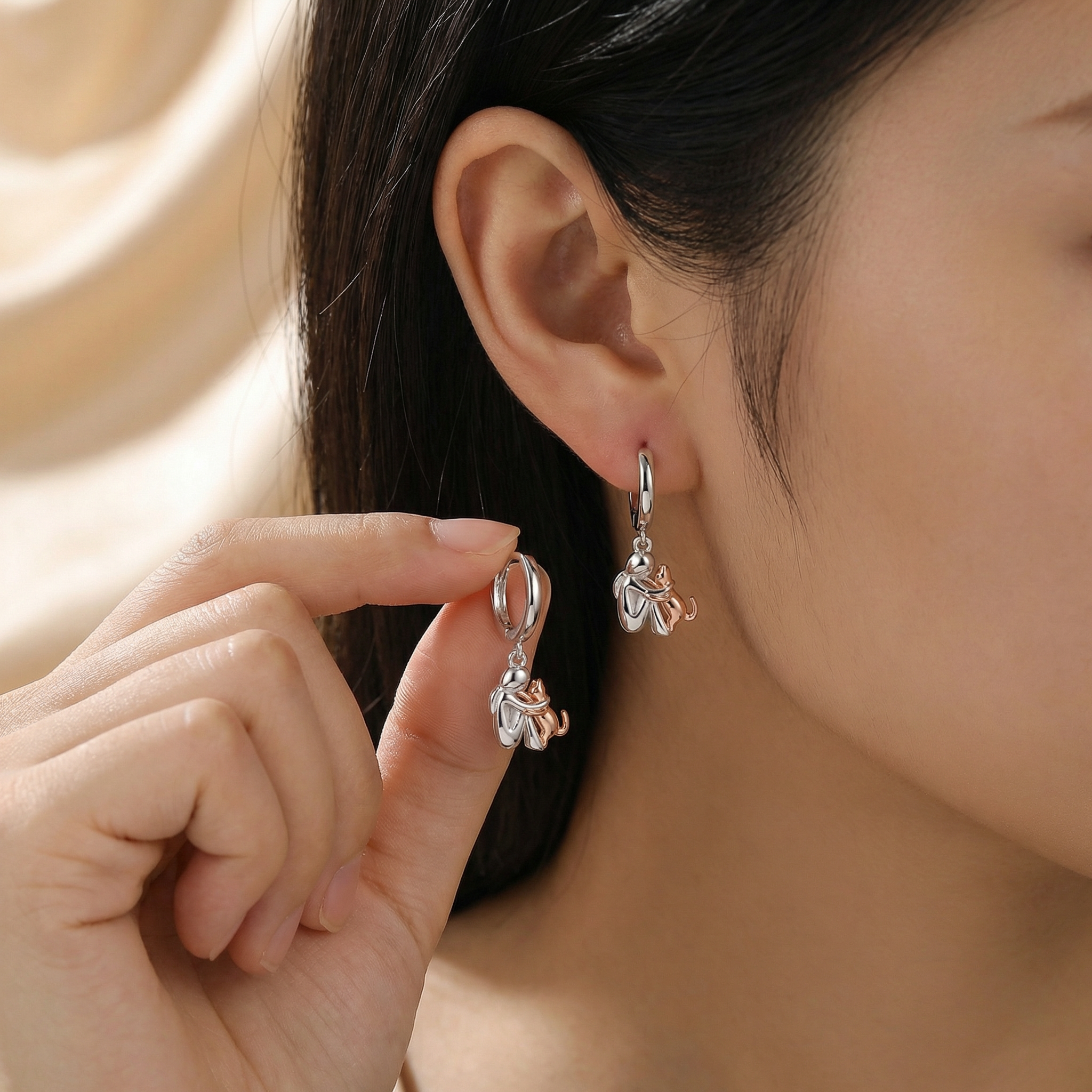 "Forever in Your Heart" Cat Hug Dangle Earrings