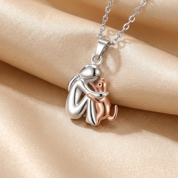 "Forever in Your Heart" Cat Hug Pendant Necklace