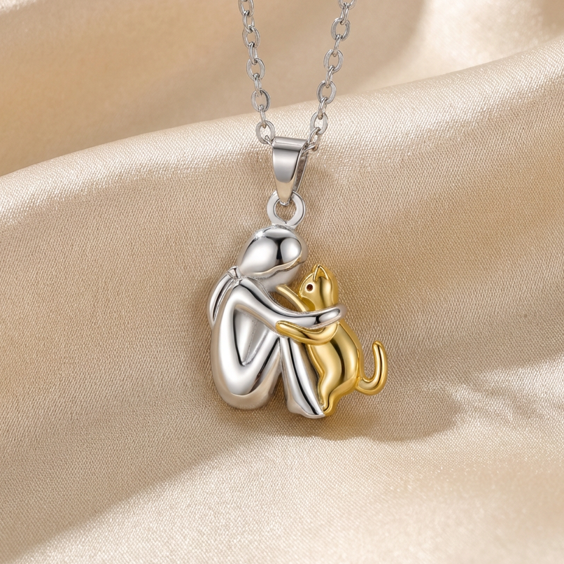 "Forever in Your Heart" Cat Hug Pendant Necklace