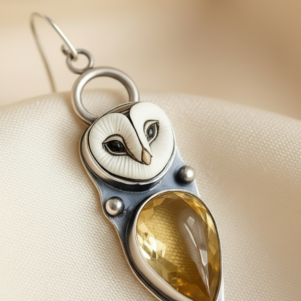"Wisdom & Wonder" Barn Owl Earrings - Silver Statement Drops