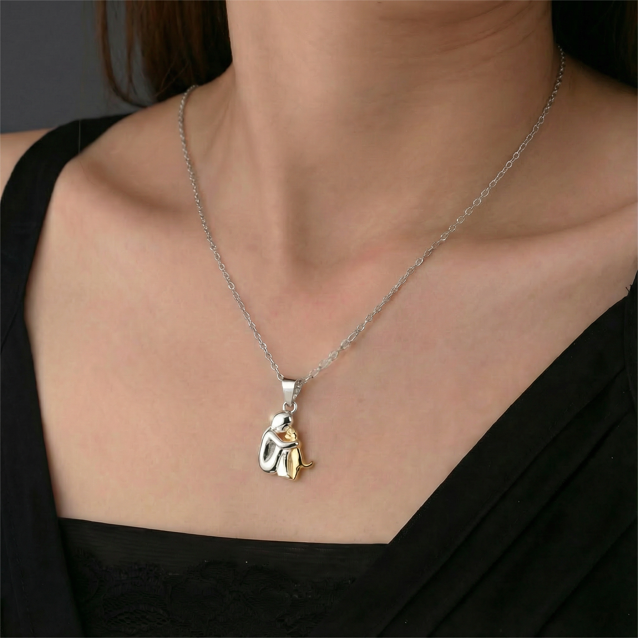 "Forever in Your Heart" Dog Hug Pendant Necklace