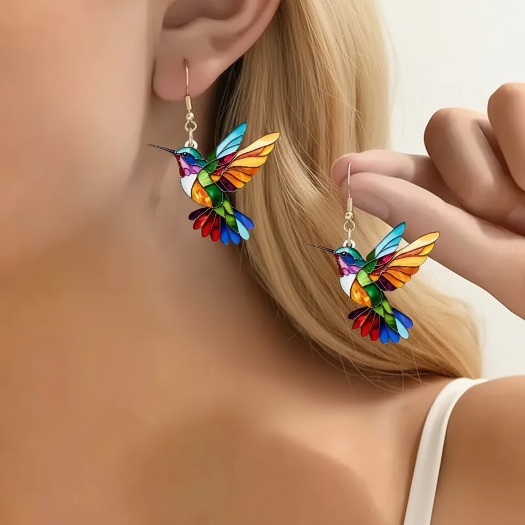 Rainbow Hummingbird Earrings - "Joy Takes Flight" Statement Drops