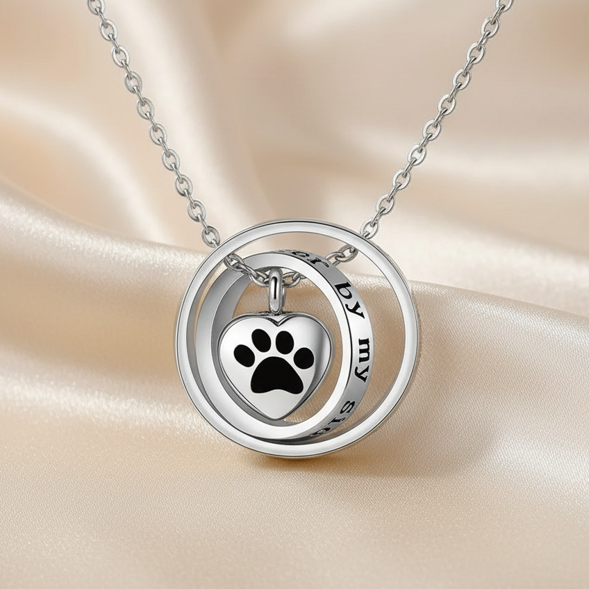 "No Longer By My Side, Forever In My Heart" – Stainless Steel Urn Paw Necklace