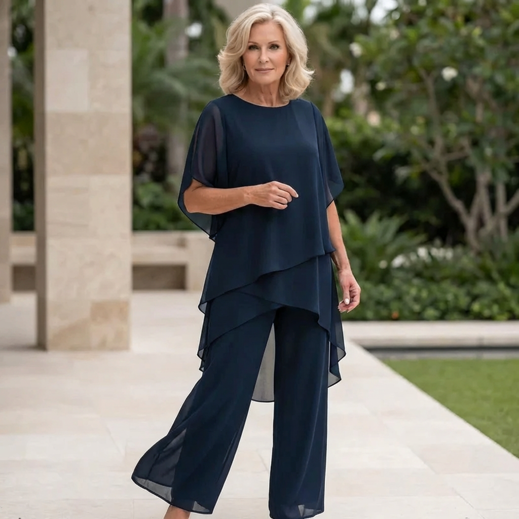 Suit with Draped Palazzo Pants